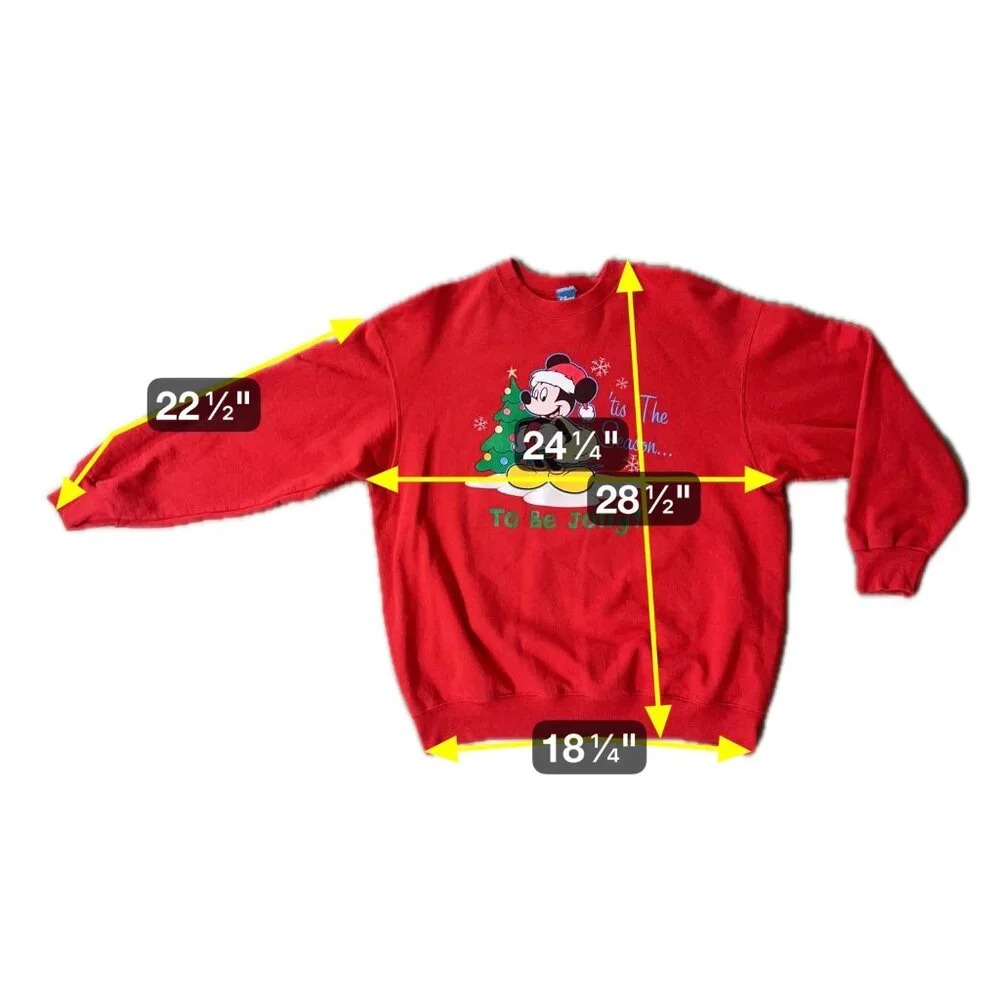 Disney Mickey Mouse Christmas Sweatshirt Tis The Season To Be Jolly Red XL - Picture 7 of 7